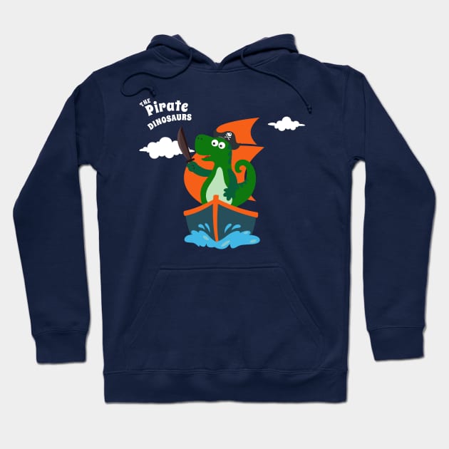 Vector illustration of dinosaur pirate on a ship at the sea Hoodie by KIDS APPAREL